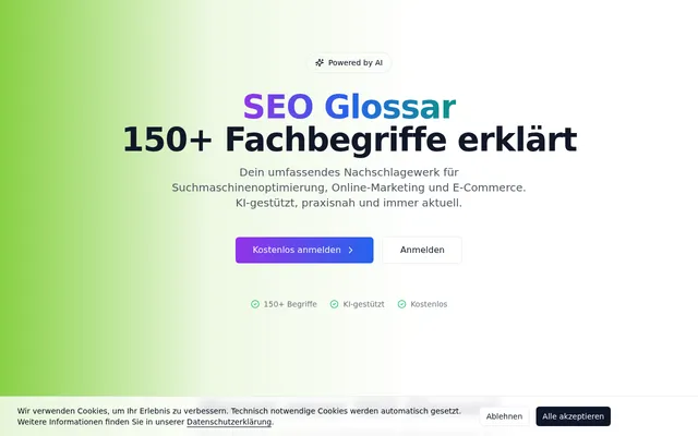 Screenshot von SEO Glossar
